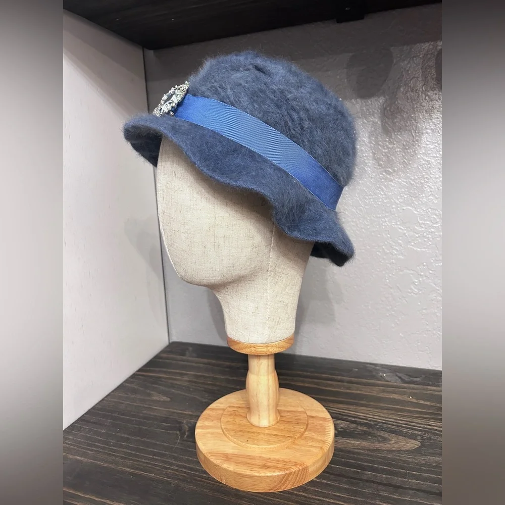 Rabbit‎ Fur Hat Baby Blue Coquette Cottagecore Blue Vintage